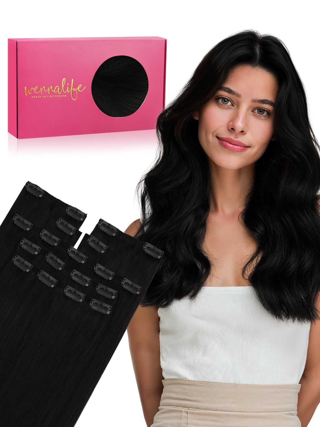 WENNALIFE Clip In Extensions Echthaar, Clip In Extensions Hair Extensions Clip In Remy Natürliche Echthaar Extensions Clip Haarverlängerung Echthaar