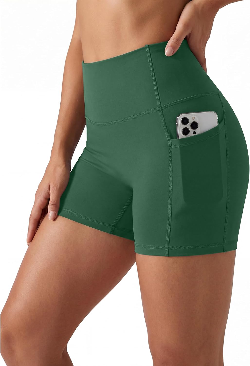 Sogetdo Workout Biker Shorts Women with Pockets High Waisted No Front Seam Spandex Athletic Gym Running Yoga Shorts
