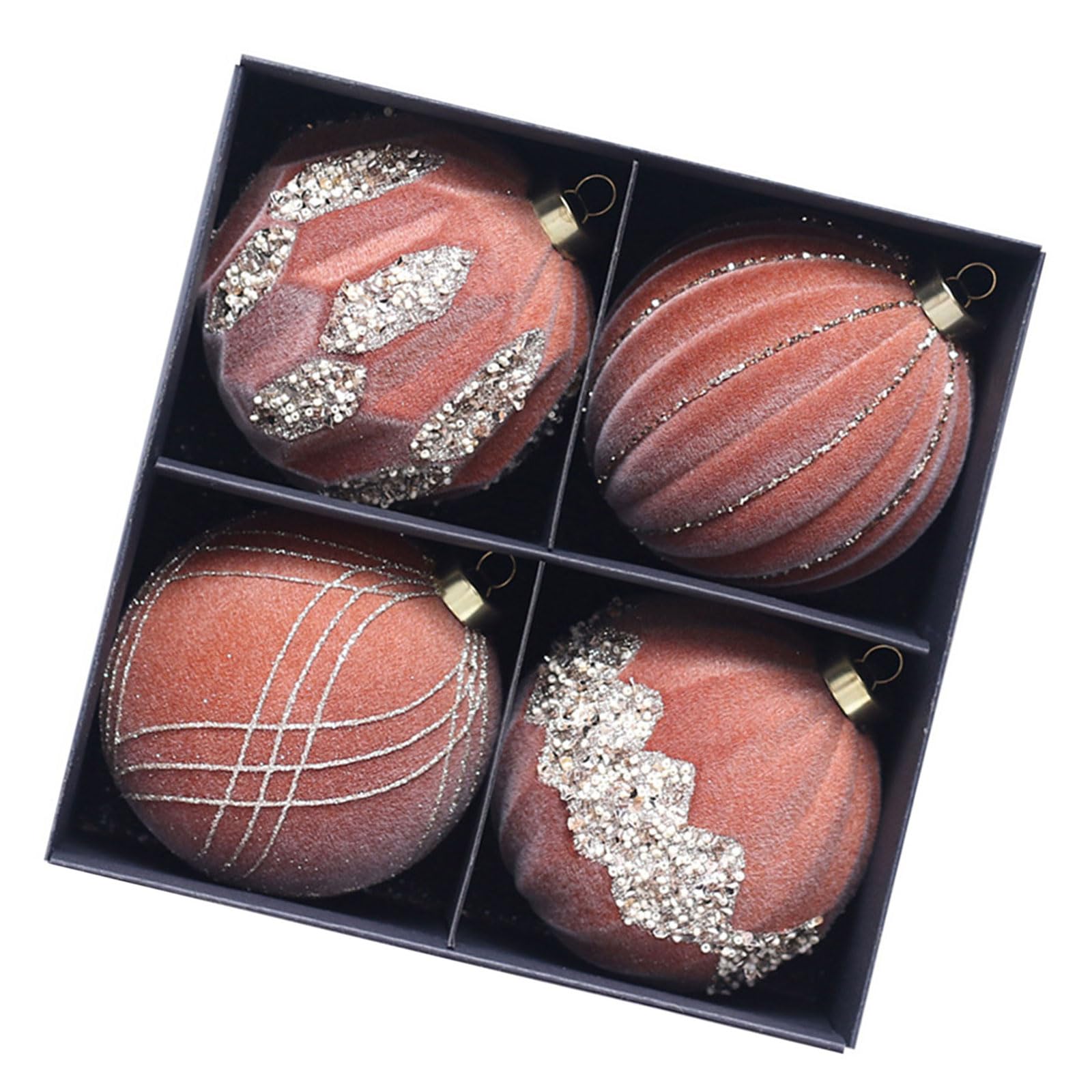 4pcs Christmas Party Decors Sphere Ornament Rhinestones Inlayed Flocking Christmas Ornament for Home and Decors Tree Adornment
