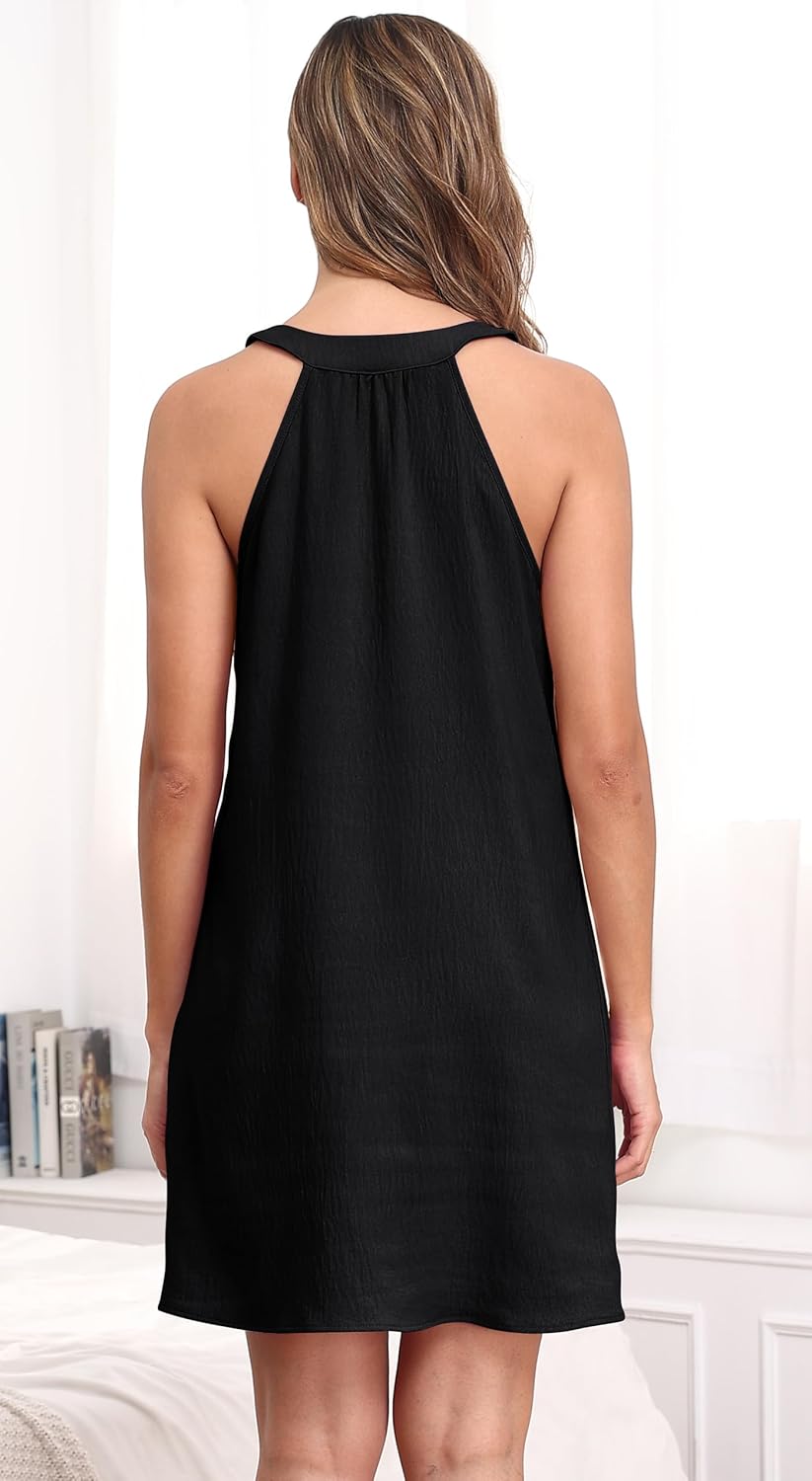 AUHEGN Nightgowns for Women Sleeveless Sleepwear Wide Strp Lightweight Sleep Shirt Pleated V Neck Nightshirts - Image 6