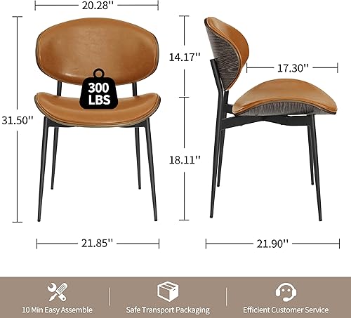 Miniatura 2 de Art Leon Juego de 2 sillas de comedor, madera curvada de roble gris, silla moderna de mediados de siglo, sillas de comedor de cocina de piel