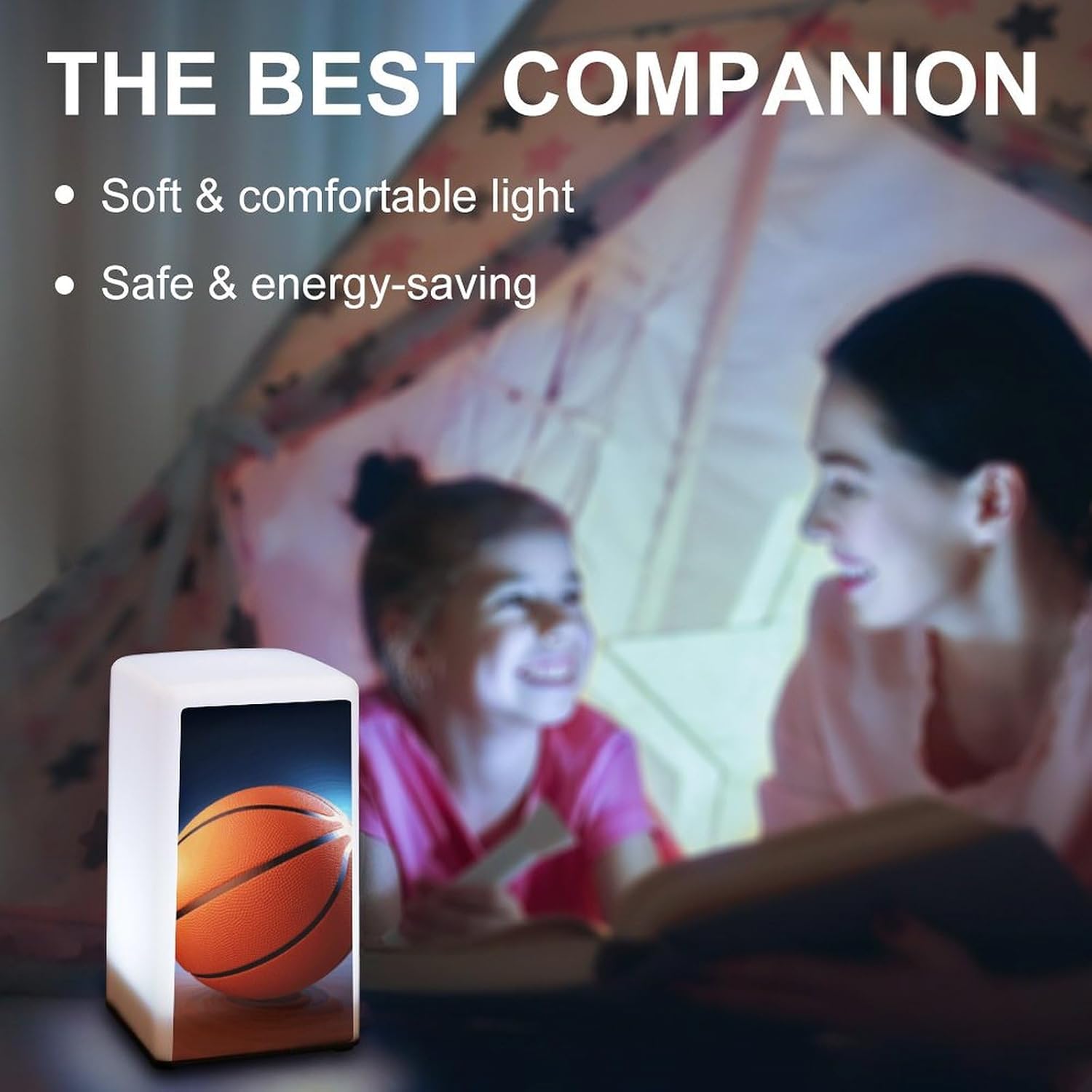 Desk Lamp Table Lamp with 2 Lighting Modes Battery Operated Basketball Ball Reading Lamp for Bedroom Nightstand