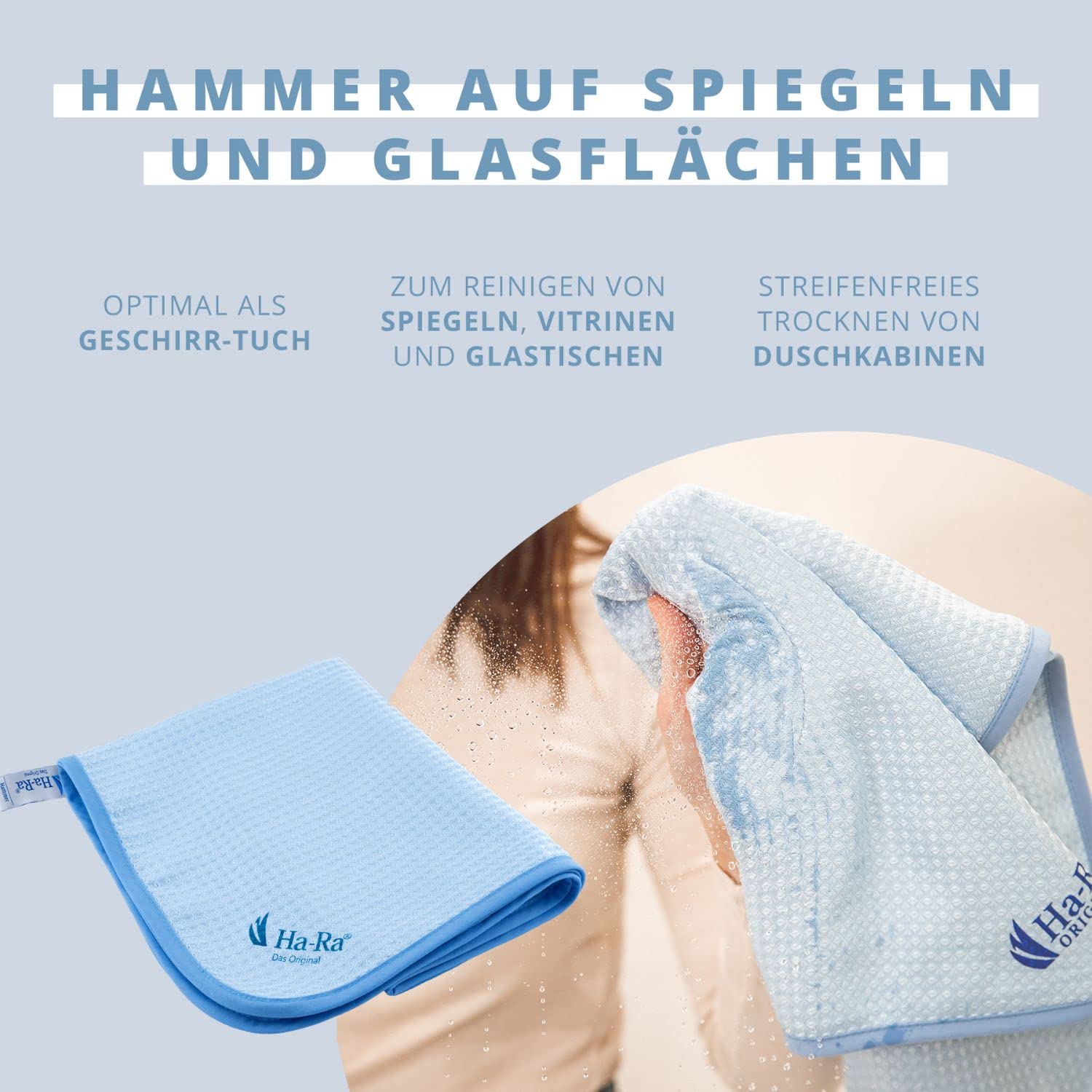 Ha-Ra Fenster-Putz-Set I Fensterwischer Standard 32 cm I "Hammer" Microfaser-Tuch in 50 x 67 cm I Fenster Reinigungsset I Fenster-Wischer & Microfaser-Putztuch I Fensterputz-Zubehör