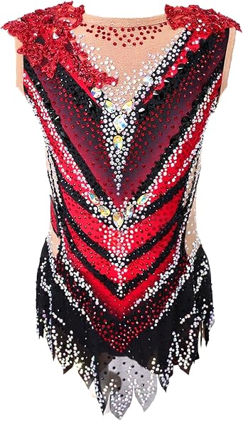Womens Sleeveless Rhythmic Gymnastics Leotard, Youths High Elasticity Competition Bodysuit, Show Uniform
