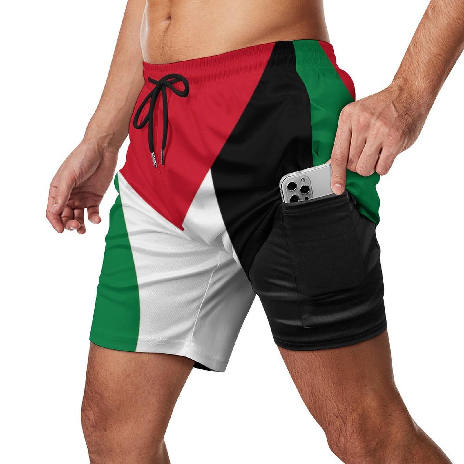 Waficac Unisex As Pic Palestine Flag Men's Beach Shorts With Compression Lining, Quick Dry Stretch Swimsuit