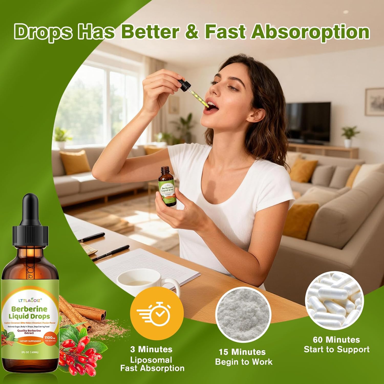 Liquid Berberine Drops with Ceylon Cinnamon & Chromium Picolinate – Blood Sugar Support Complex – Berberine Liquid Supplement, 300mg per Serving, 2 fl oz - Image 7