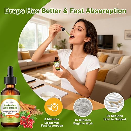 Miniatura 7 de Gotas de berberina con canela de Ceilán - Suplemento líquido a base de hierbas con melón amargo, pasiflor, gimnasia, cromo y resveratrol - Mezcla de