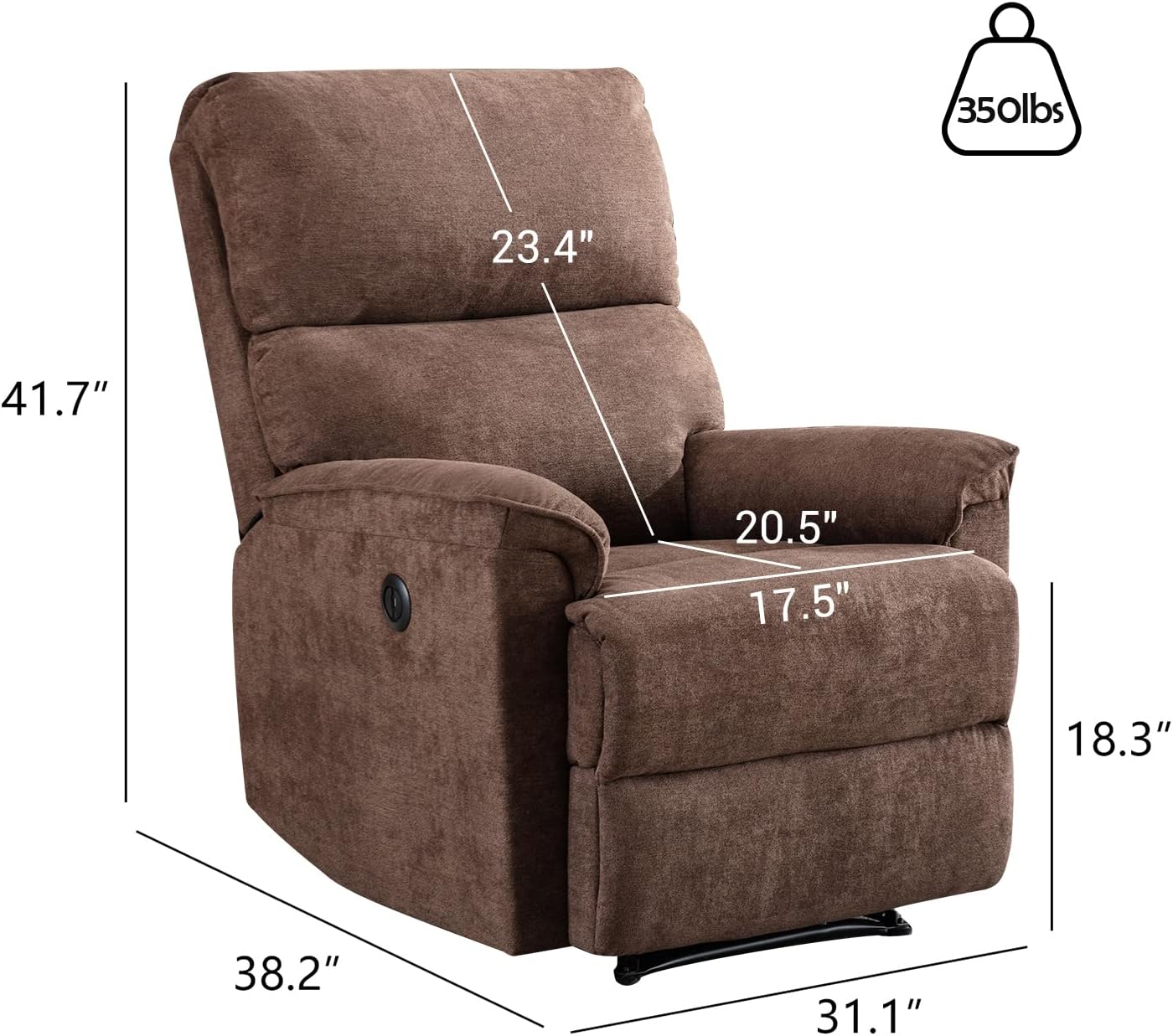 INZOY Electric Power Recliner Chairs with USB Charge Port, Adjustable High Back Home Theater with Upholstered Seat, Electric Overstuffed Reclining Recliner Sofa for Living Room Bedroom, Brown
