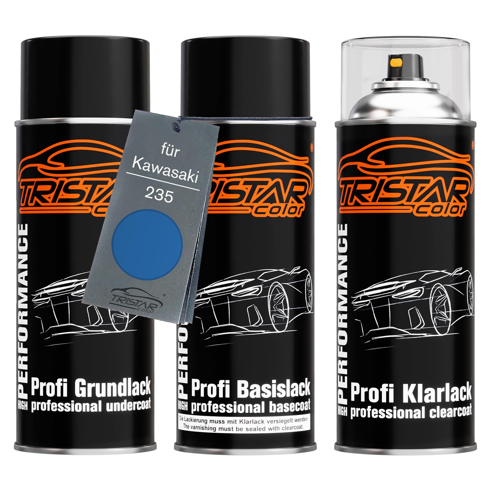 TRISTARcolor Motorcycle paint Spray can set for Kawasaki 235 Candy Thunder Blue Metallic under + base coat clear coat spray can 400ml