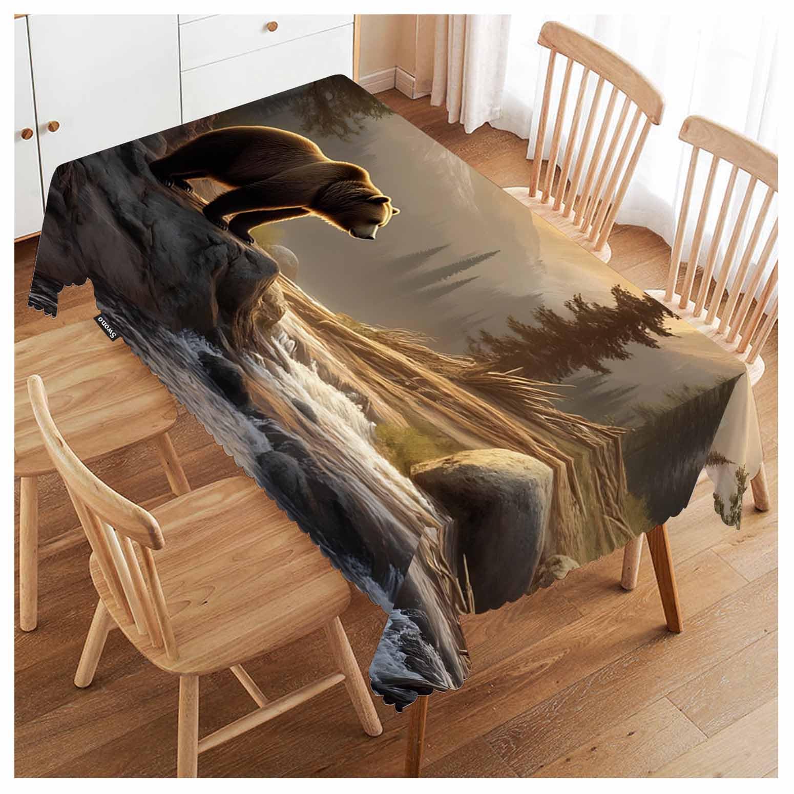 FJQWKLF Grizzly Bear Tablecloths Animal Bear Brook Canyon Mountain Nature Kitchen Dinning Tabletop Decoration, Polyester Table Cover for Indoor Outdoor 50x72 Inch Tablecloth