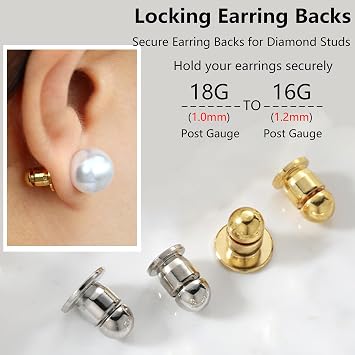 Locking Earring Backs for Studs Secure Earrings Back (Silver)
