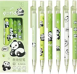4 lápis mecânicos fofos com borracha 0,5 mm de desenho animado panda lapiseira para crianças, meninos, meninas e mulheres (6 peças de Panda)