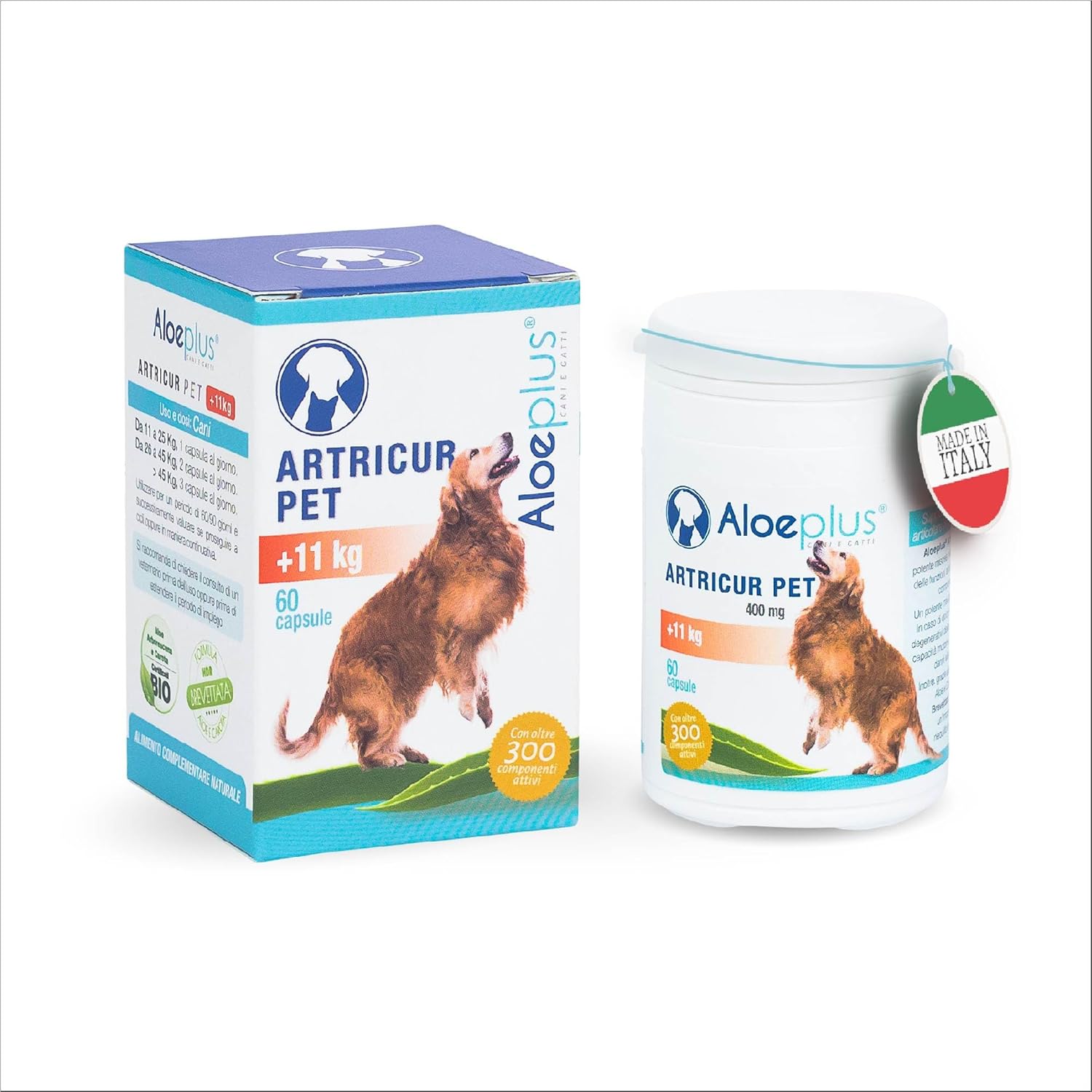 Artricur Pet Joint Supplement For Dogs 11+Kg - 100% Natural Joint Health Supplement with Organic Aloe Arborescens, Spirulina, Boswellia, Devil's Claw, Strengthens Protects Joints, 60 Capsules