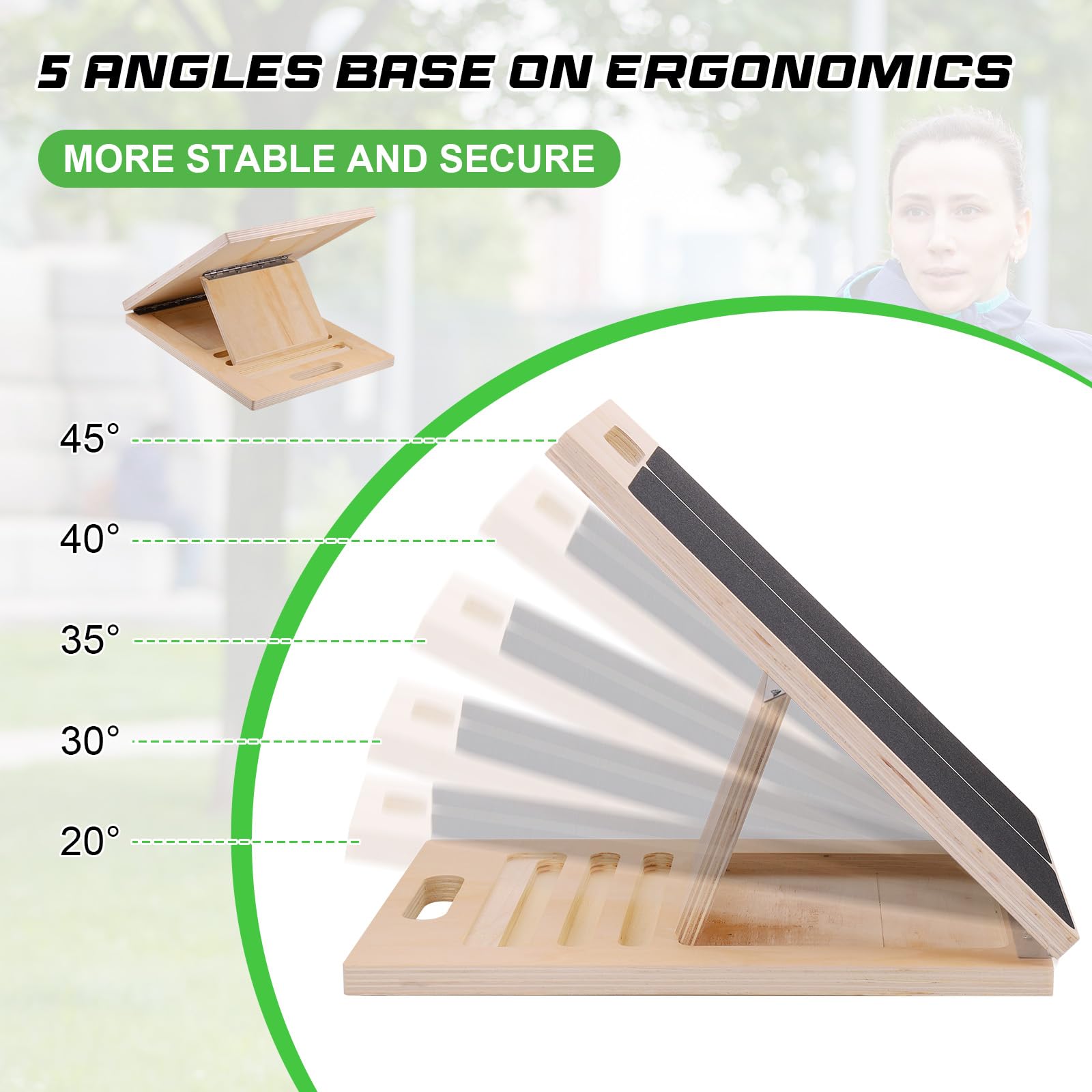 StrongTek Extra grote schuine houten plank voor stretching en flexibiliteitstraining, 5 verstelbare hoeken, 158,8 kg capaciteit