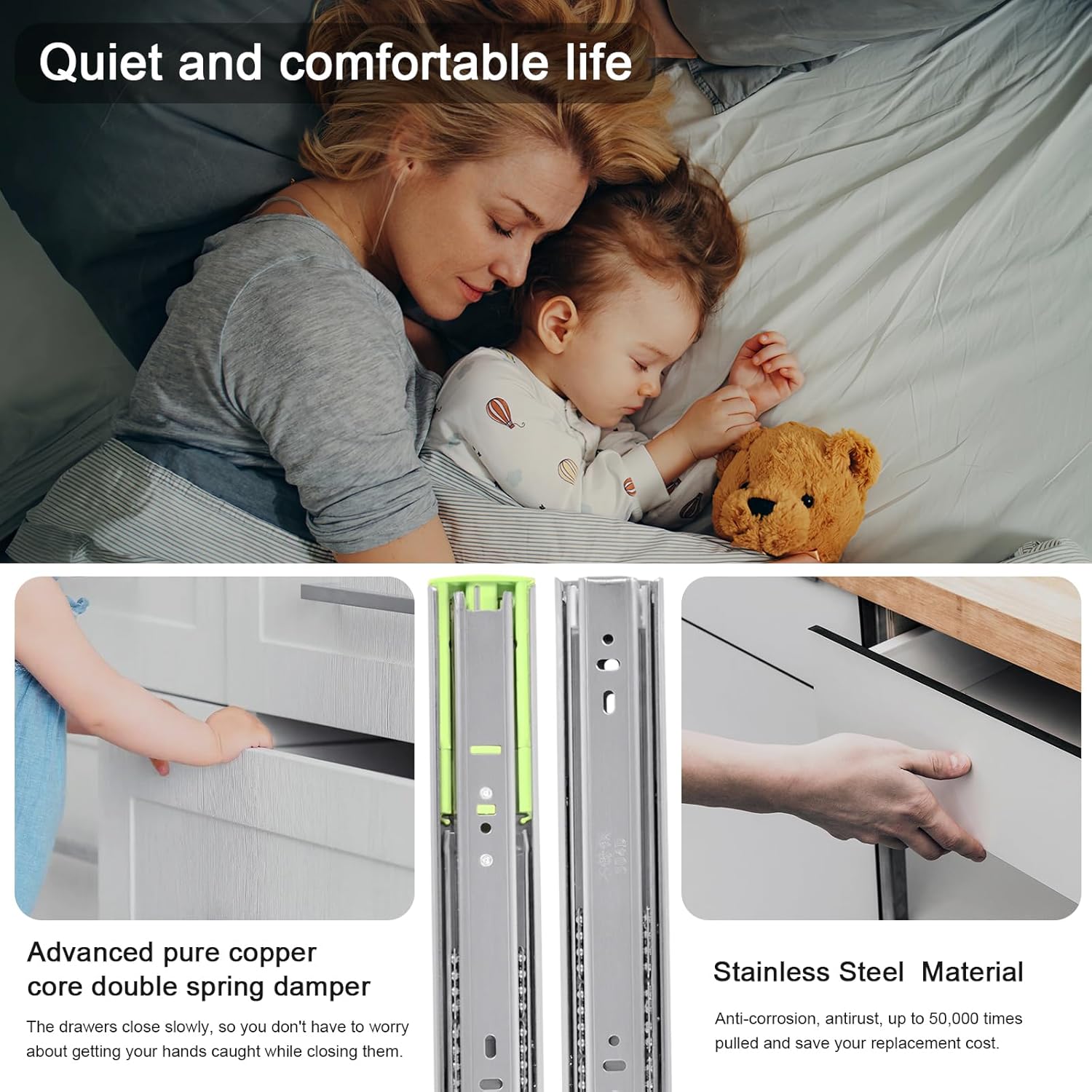 Eagles Soft Close Drawer Slides, Buffer Damping Thickened Silent Black Cold-Steel Ball Bearing Full Extension Heavy Duty Drawer Rails 3 Folds 150 LB (14''(35cm) Drawer Slides-Stainless Steels)