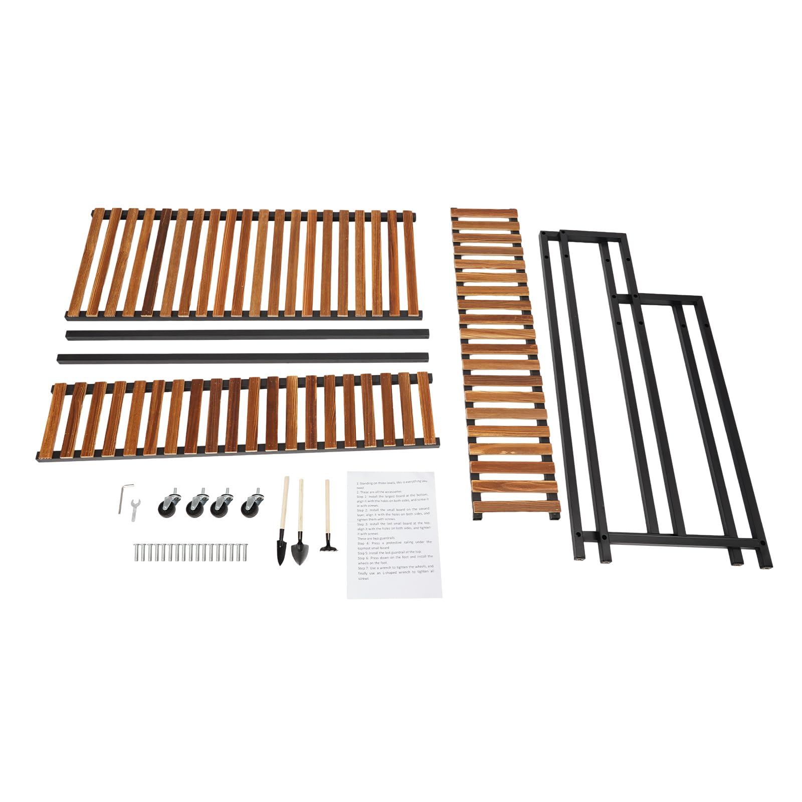 3-Etagen Pflanzenregal Bewegliches Pflanzentreppe Pflanzenständer mit 4 Rollen 100x40x102cm, Stabiles Metall Blumenständer für Balkon Garten Wohnzimmer (Schwarz)