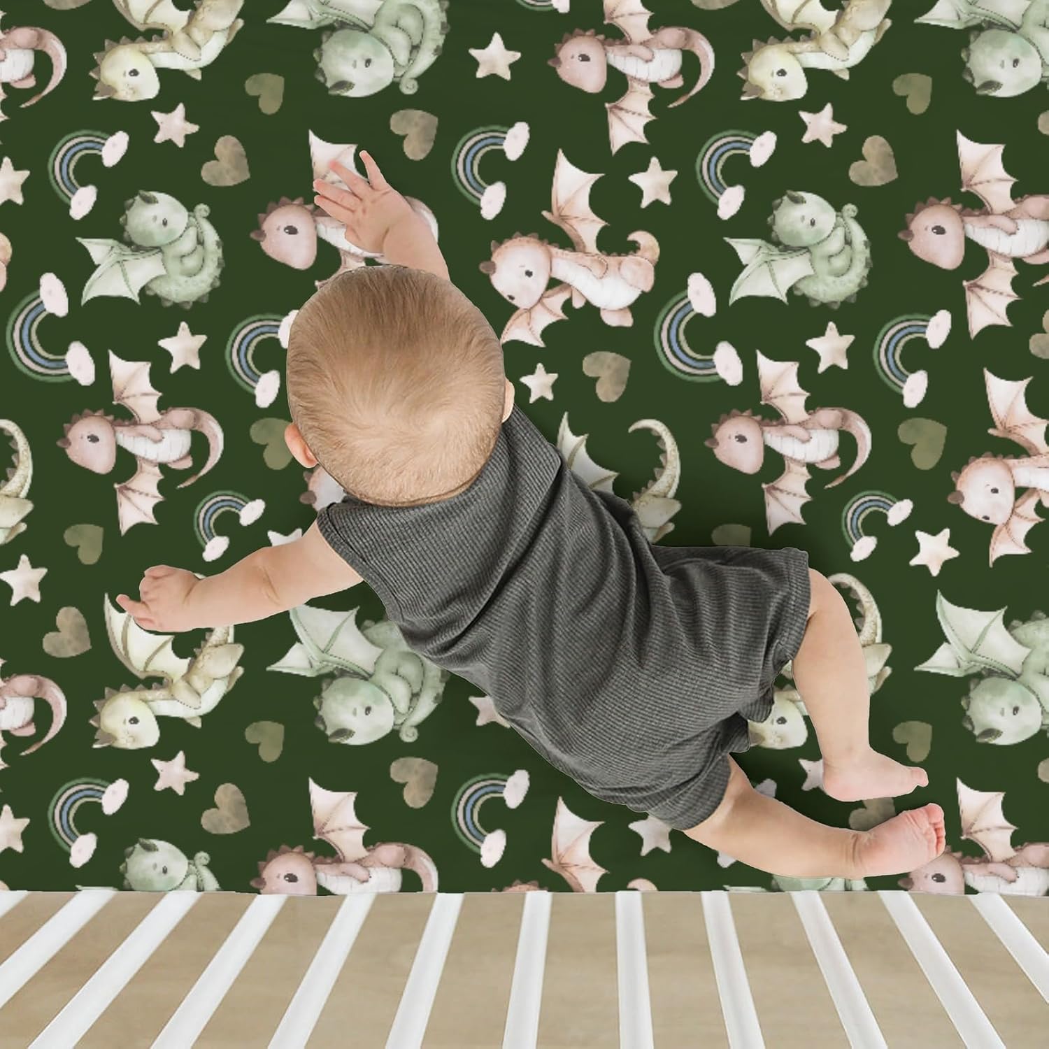 Fairytale Dragon Love Stars Baby Crib Sheets for Boy Girl 52"x28" Dragons Green Soft Snug Fitted Crib Mattress Cover Fantasy Animal Baby Sheet for Standard Crib & Toddler Bed Mattress
