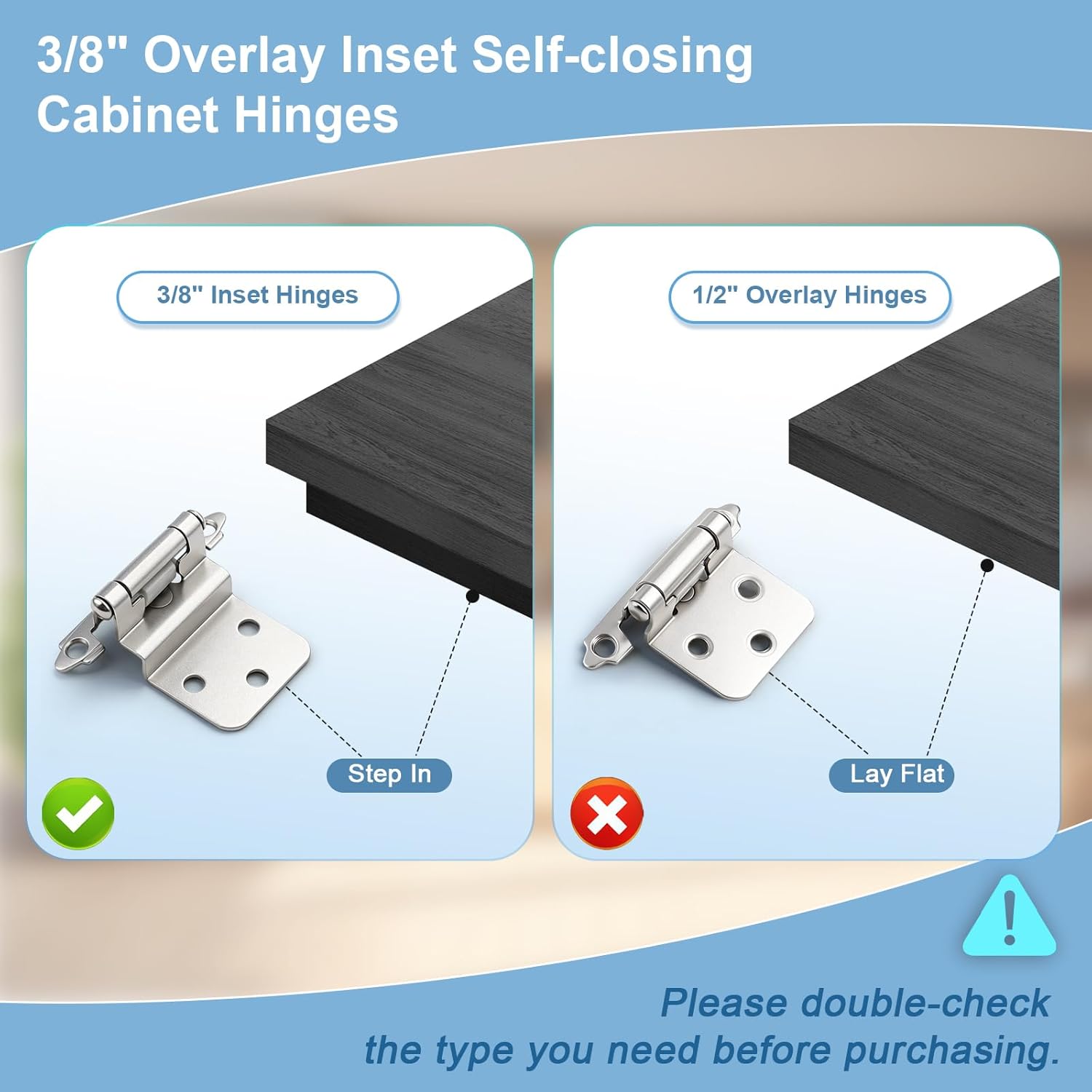 KNOBWELL 50 Pack (25 Pairs) 3/8" Overlay Self Closing Cabinet Hinges, Face Frame 180 Degree Hinge, Cabinet Door Hinges Easy Flush Face Mount, Inset Cabinet Hinges with Quiet Bumpers for Kitchen