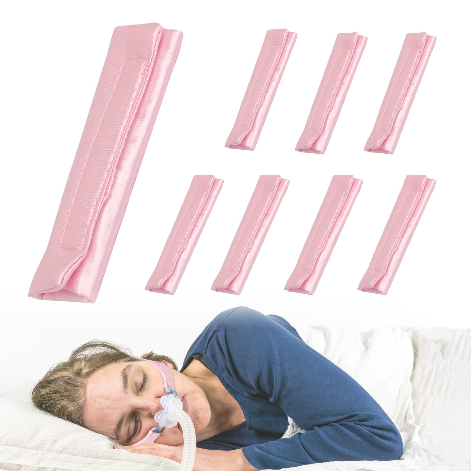 8 Pack CPAP Face Strap Cushion CPAP Headgear Pads Satin CPAP Mask Strap Covers Universal Sleep Apnea Headgear Cushion Supplies Comfortable Silk Reducing Red Marks (Pink)