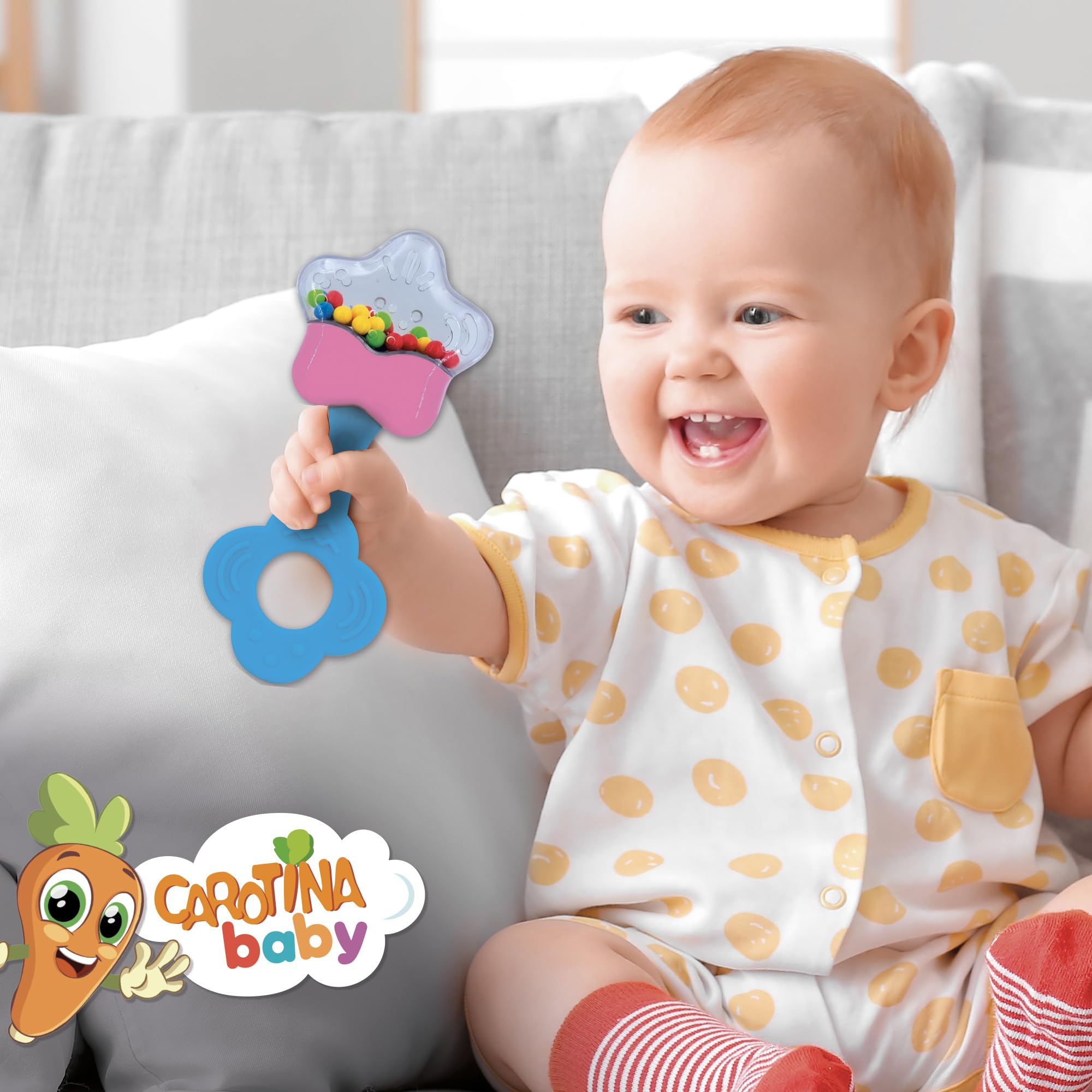 Lisciani, CAROTINA BABY, First Toys, Sensory Gift Set for Babies from 3 months, 5 Educational Toys: Rattles, Teething Rings - Image 3