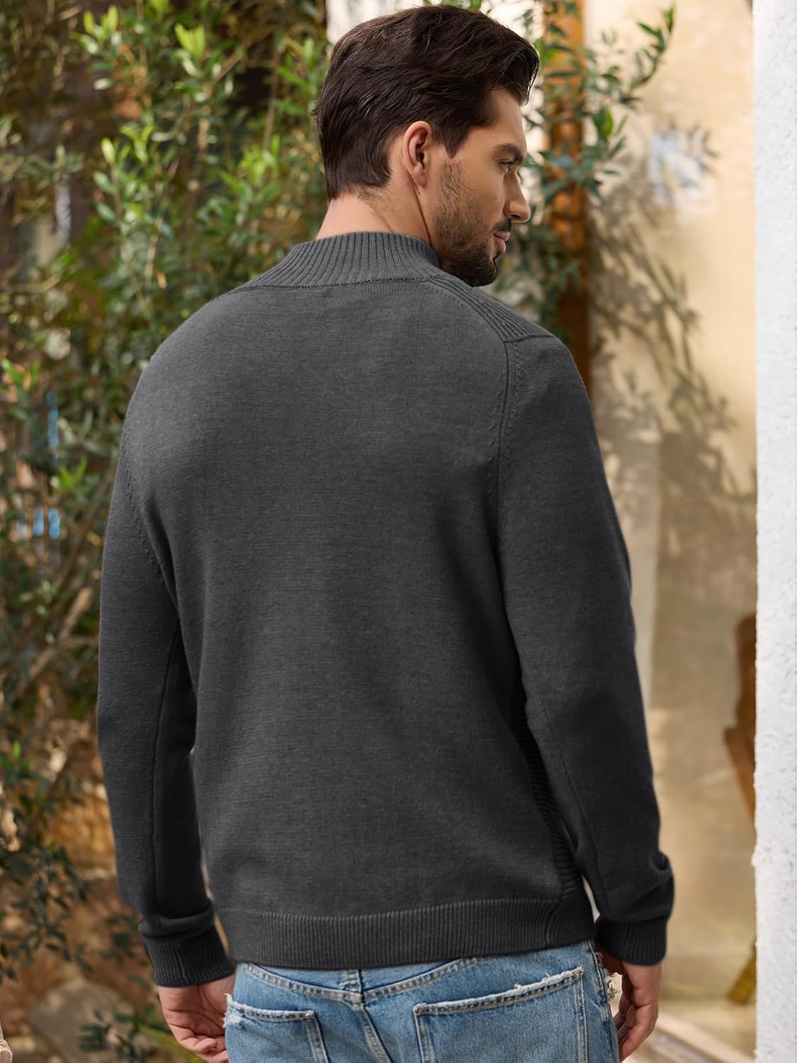 Les umes Mens Quarter Zip Pullover Sweaters Cotton Mock Neck Polo Sweater Casual Long Sleeve Knit Jumper
