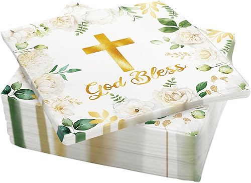 20 servilletas de bautismo, servilletas de papel desechables de 2 capas religiosas cruzadas para niñas y niños, recién nacidos, baby shower, primera