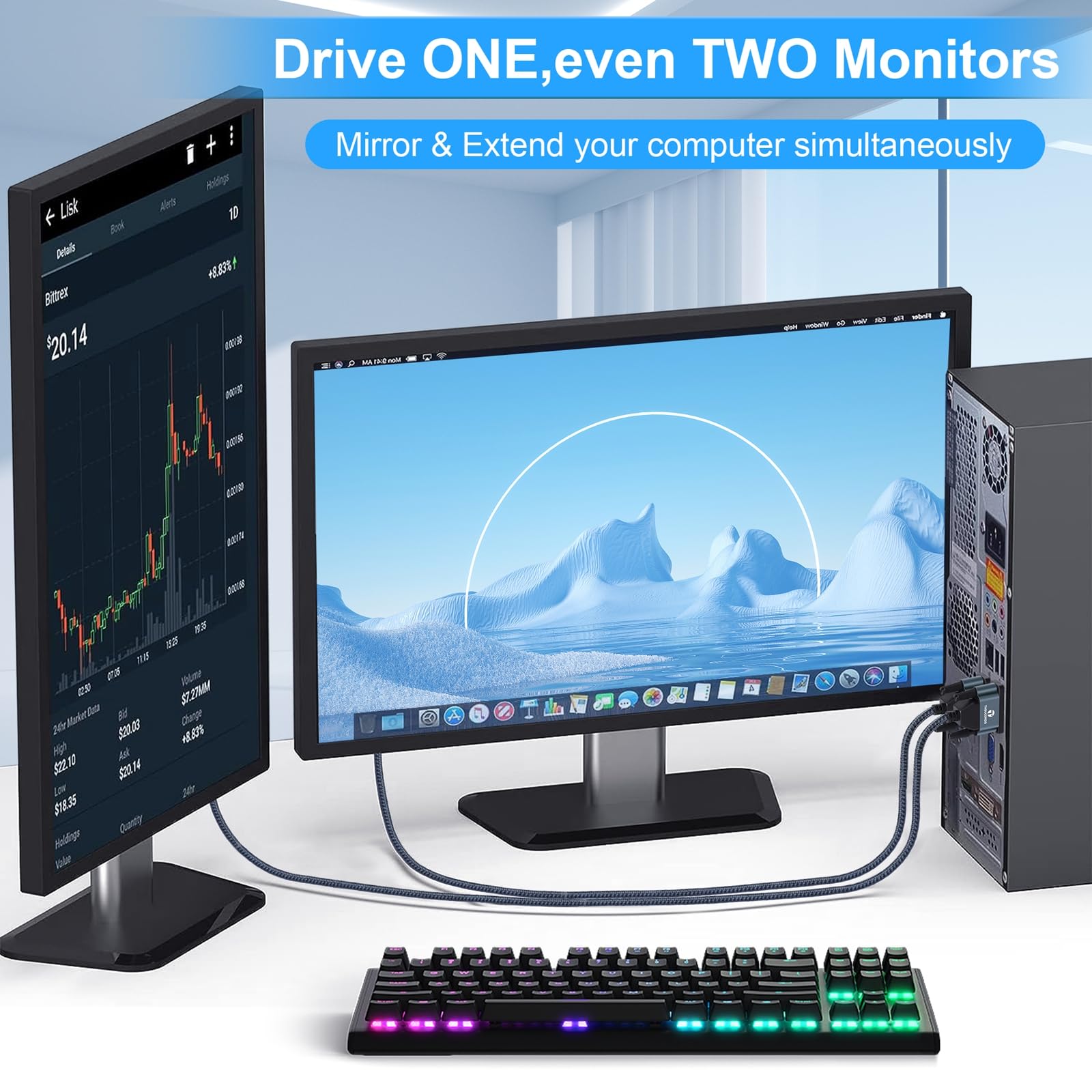 Thsucords Cavo da DVI a VGA 1M, Adattatore Unidirezionale da DVI-D a VGA, da Maschio a Maschio, Placcato oro1080p Cavo Full HD per HDTV, PC, Laptop, Monitor, Proiettore