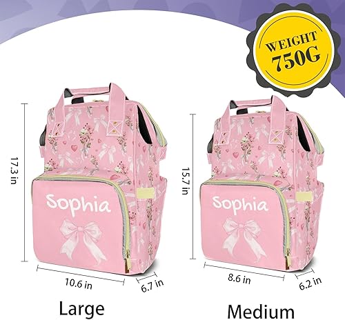 Miniatura 7 de Mochila de pañales personalizada con lazo con nombre, gran capacidad, multifuncional, bolsa de mamá, impermeable, elegante bolsa de lactancia