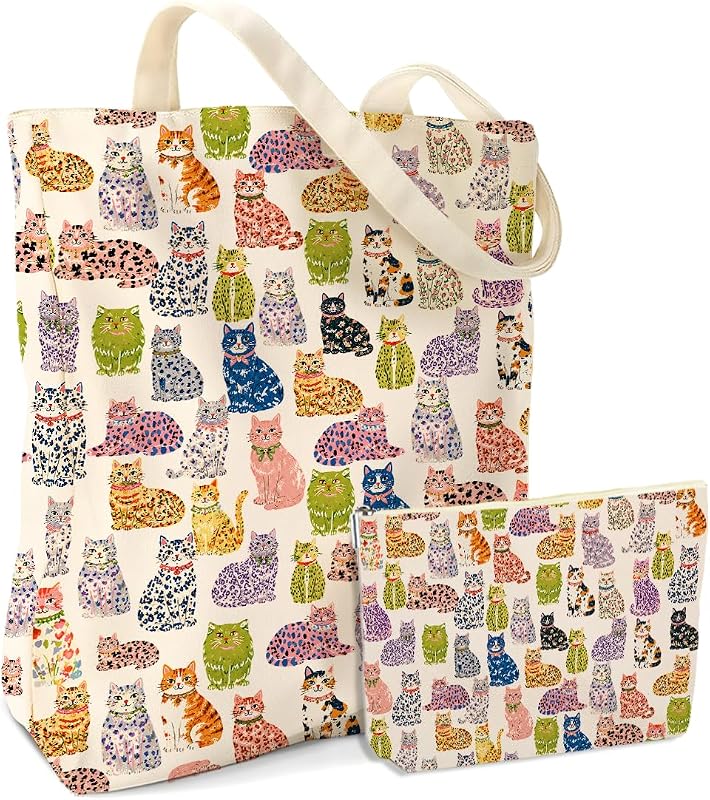 Conjunto jealance com bolsa tote de lona e nécessaire de maquiagem com estampa de animais