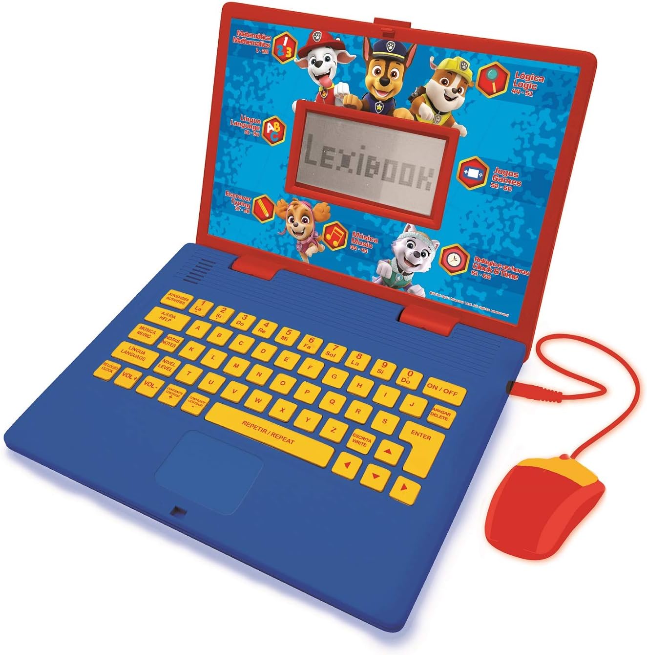 Lexibook Paw Patrol - Educational and Bilingual Laptop Portuguese/English - Toy for Child Kid (Boys & Girls) 124 Activities, Learn Play Games and Music with Chase Marshall - Red/Blue JC598PAi4
