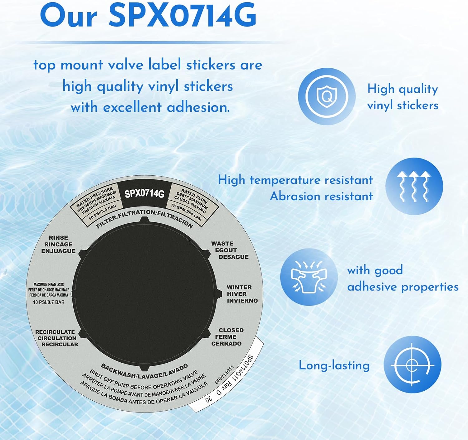 SPX0714G Sand Filter Valve Label Plate Sticker Replacement , for Hayward Multi-Port Valve cover label,Valve Position Label works with the SP0714T or SPX0714BA 1.5" Vari-Flo Valve or Key Cover (1)
