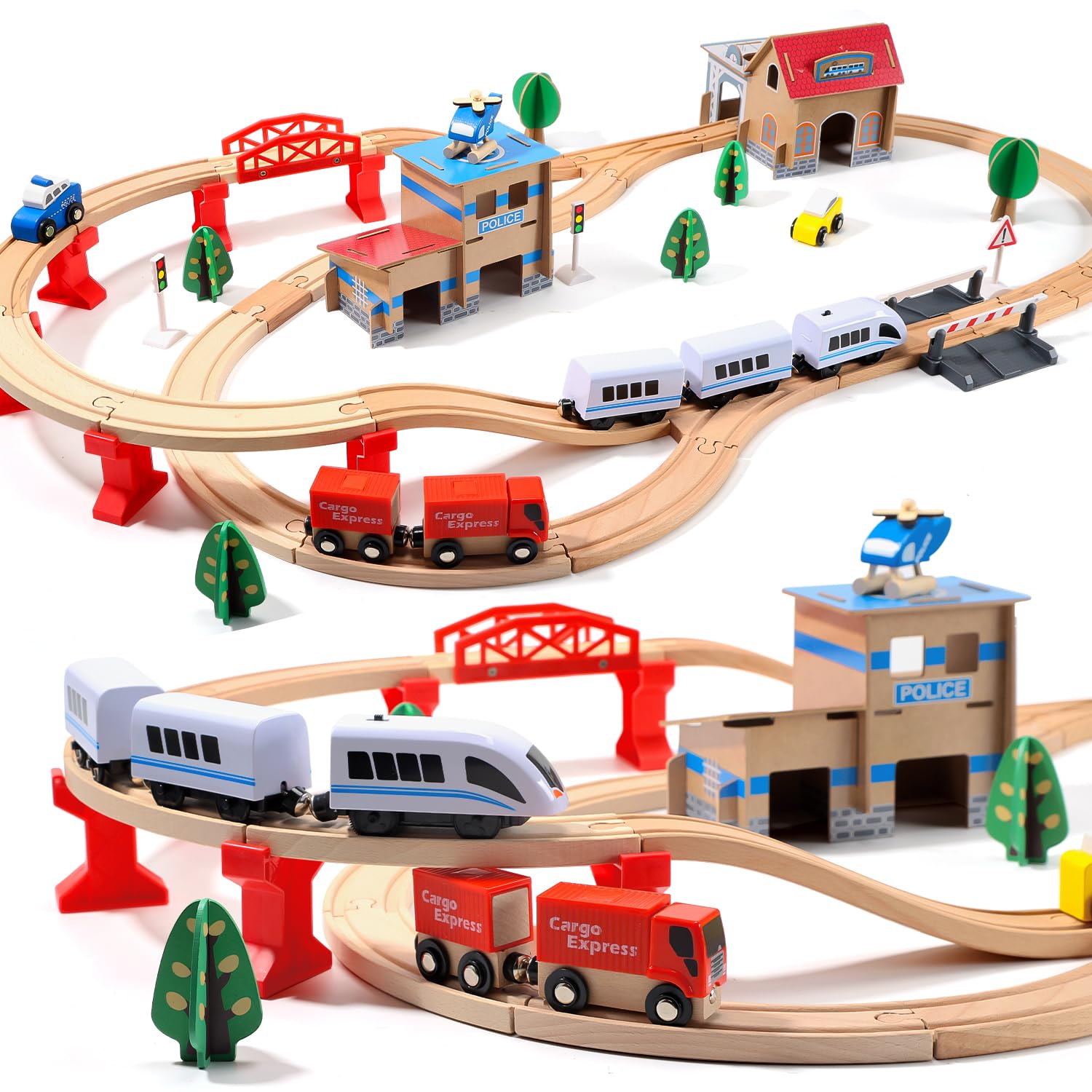 Electric Toddler Wooden Train Set Toy, 88 PCS Train Track Toys for 3 4 5 Years Old Kids, Boys and Girls