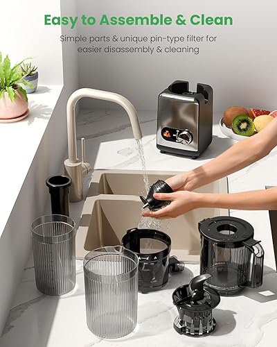 Miniatura 8 de Kismile Exprimidor de prensa en frío de 200 W, máquina exprimidora de masticación lenta de verduras y frutas, exprimidor eléctrico con función