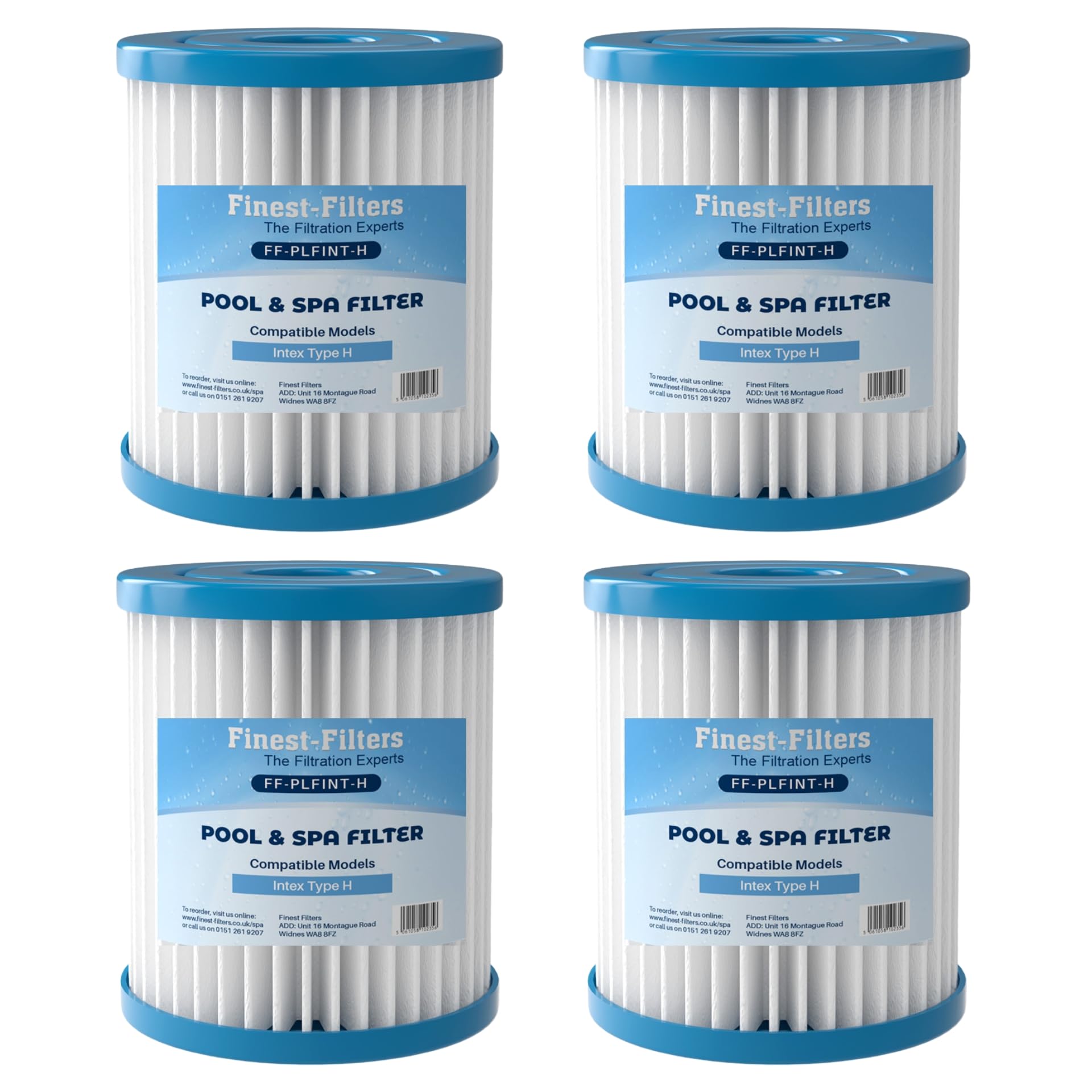 Finest-Filters Compatible With Intex Type H Filter Cartridge, Hot Tub Spa and Swimming Pool Intex Filter Pumps 28601/28602, Pool Spa Cleaning Filter Type H (Pack of 4)
