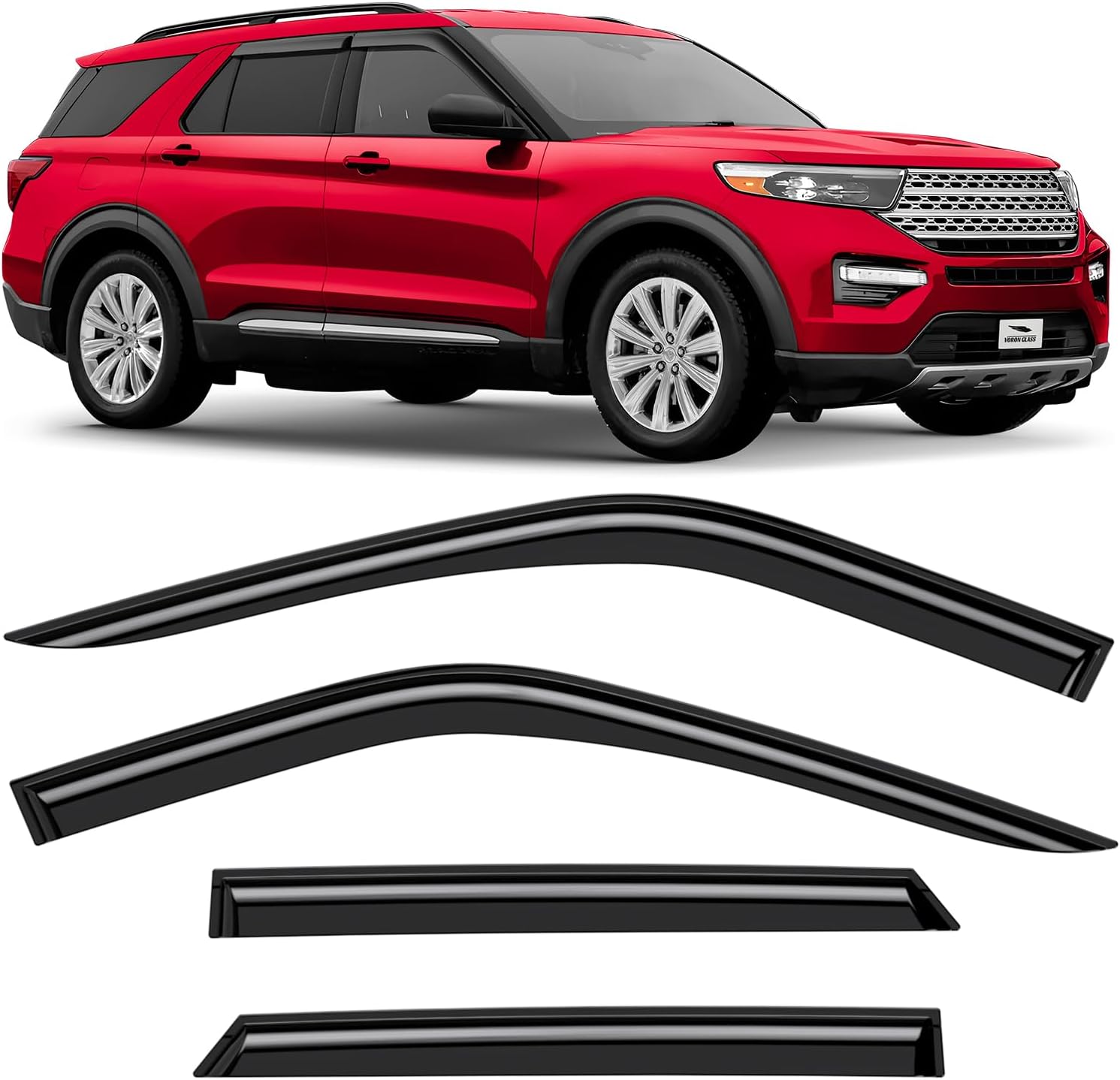 Voron Glass Tape-on Extra Durable Rain Guards for Ford Explorer 2020-2026, Window Deflectors, Vent Window Visors, 4 Pieces - 120217