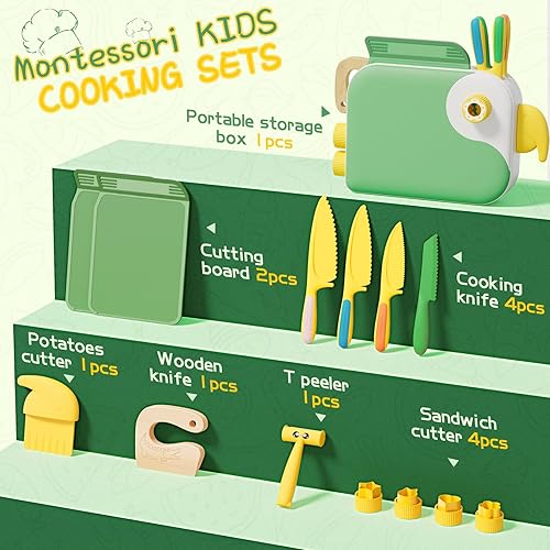 Miniatura 2 de Montessori Herramientas de cocina para niños pequeños, cuchillo para cocina real, juego de cuchillos para niños pequeños con caja de almacenamiento,