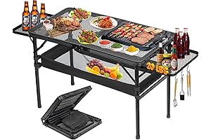 Portable Small Outdoor Grill Table with Foldable Wing Panels