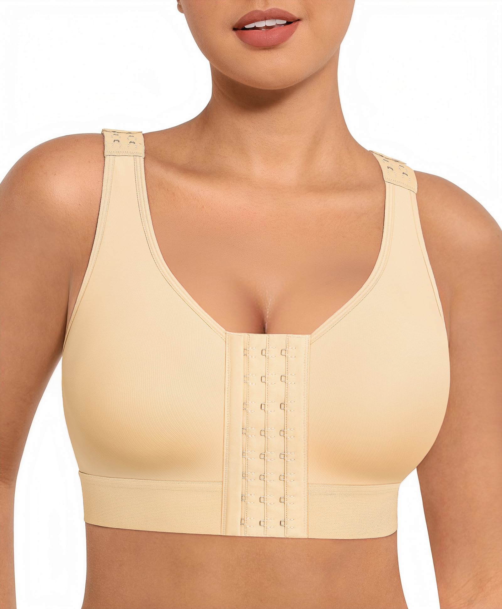 FeelinGirl Women Post Surgery Bra Front Closure Surgical Recovery Everyday Bra Wireless Mastectomy Bra with Adjustable Straps