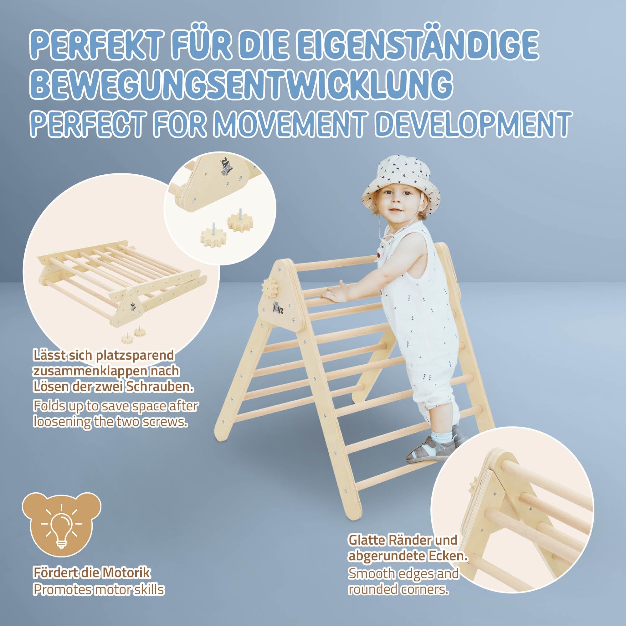 Joyz Kletterdreieck für Kinder, Natur, Indoor Klettergerüst aus massives Holz, Pikler Dreieck, Montessori Spielzeug, Holzdreieck für Baby ab 2 Jahre, Kletterleiter Kletterturm Klettergerät Spielgeräte