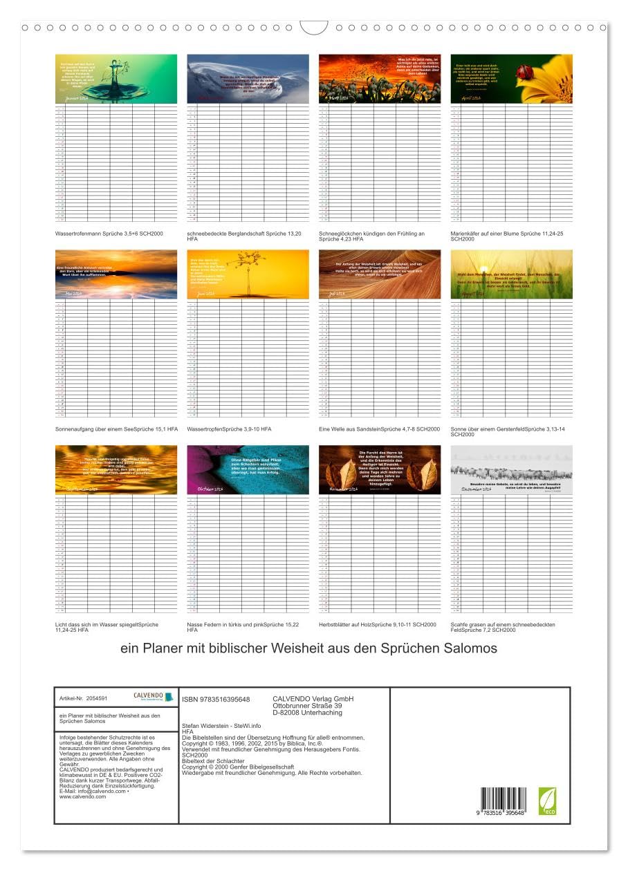 ein Planer mit biblischer Weisheit aus den Sprüchen Salomos (Wandkalender 2026 DIN A2 hoch), CALVENDO Monatskalender: Planer für Kirche, Familie und Firma mit Bibelsprüchen (CALVENDO Glaube)