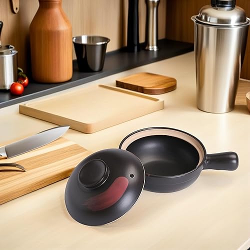 Miniatura 4 de LIFKOME Olla de arcilla para cocinar utensilios de cocina, estilo chino, estilo tradicional, cazuela de arroz, gachas de avena, arcilla con un solo