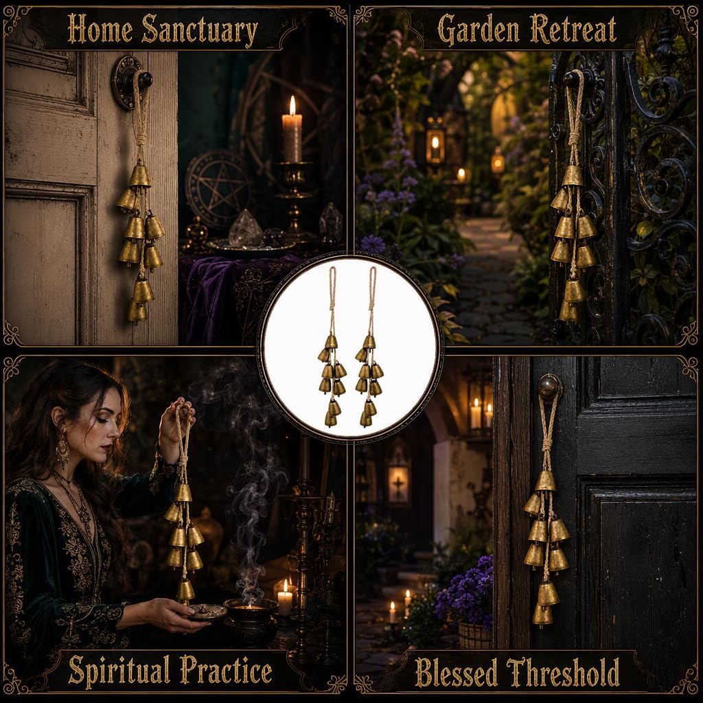 2-Pack Brass Bells for Door Knob, Witch Bells for Door Protection