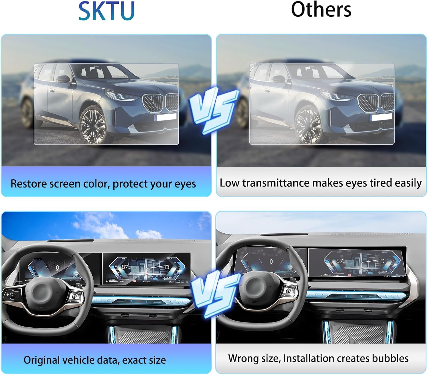 SKTU 4Pcs for 2025 2026 BMW X3 Accessories Screen Protector for 2025+ BM W X 3 (30 xDrive/M50 xDrive) Navigation & Instrument Screen [Ultra Clear, Anti-Glare&Scratch] BMW X3 2025 2026 Accessories