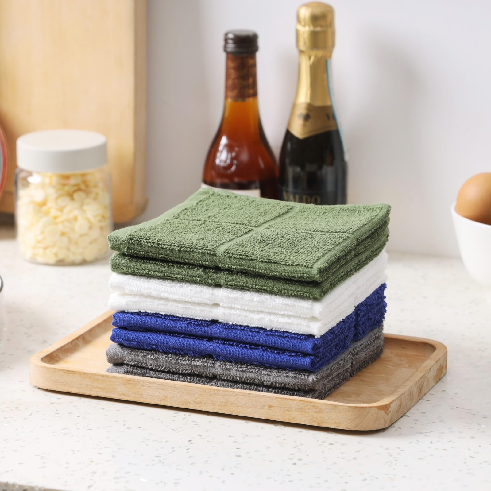 Lot De 8 Torchons De Cuisine En Coton éponge - 30,5 X 30,5 Cm - Super Absorbants Et Doux - Idéal Pour Vaisselle Et Nettoyage (Vert)