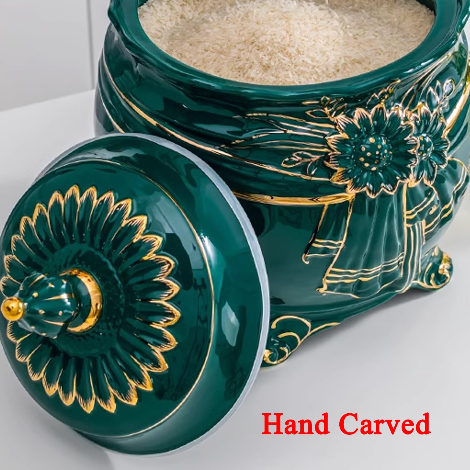 Botes Cocina Almacenaje, Recipiente para Almacenar Arroz de 12,5 Pulgadas, Tarro para Almacenar Alimentos con Tapa Y Asa, para Almacenar Harina(Wit)