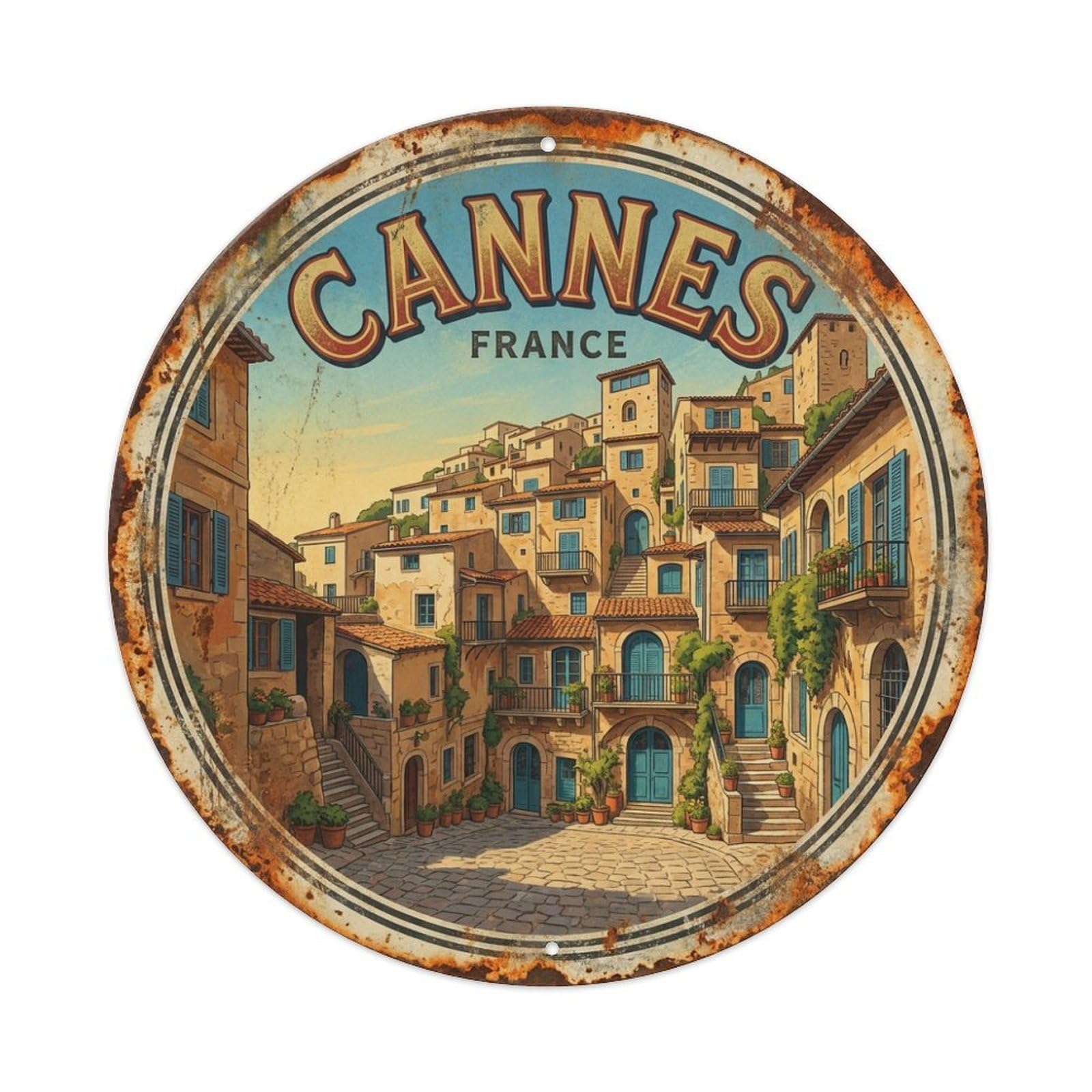 Cannes Stone Buildings Scenic Travel Vintage Metal Tin Sign