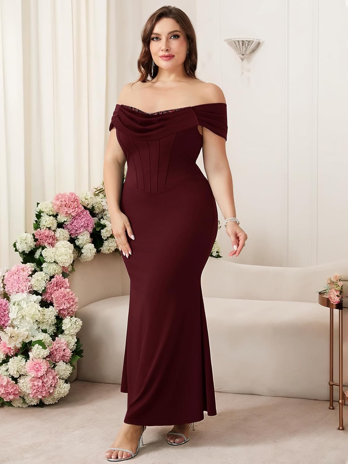 CYCLAMEN Women's Plus Size Formal Off The Shoulder Dress Mermaid Maxi Bodycon Evening Gowns Cocktail Prom Party Dresses - Image 4