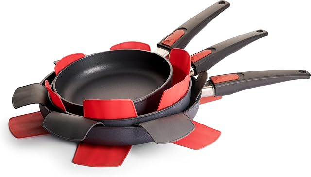 Woll Silikonowa osłona przed pryskaniem, podstawka i osłona patelni, zestaw do ochrony patelni, 2 czerwone Ø 35 cm i 1 sztuka szara Ø 40 cm
