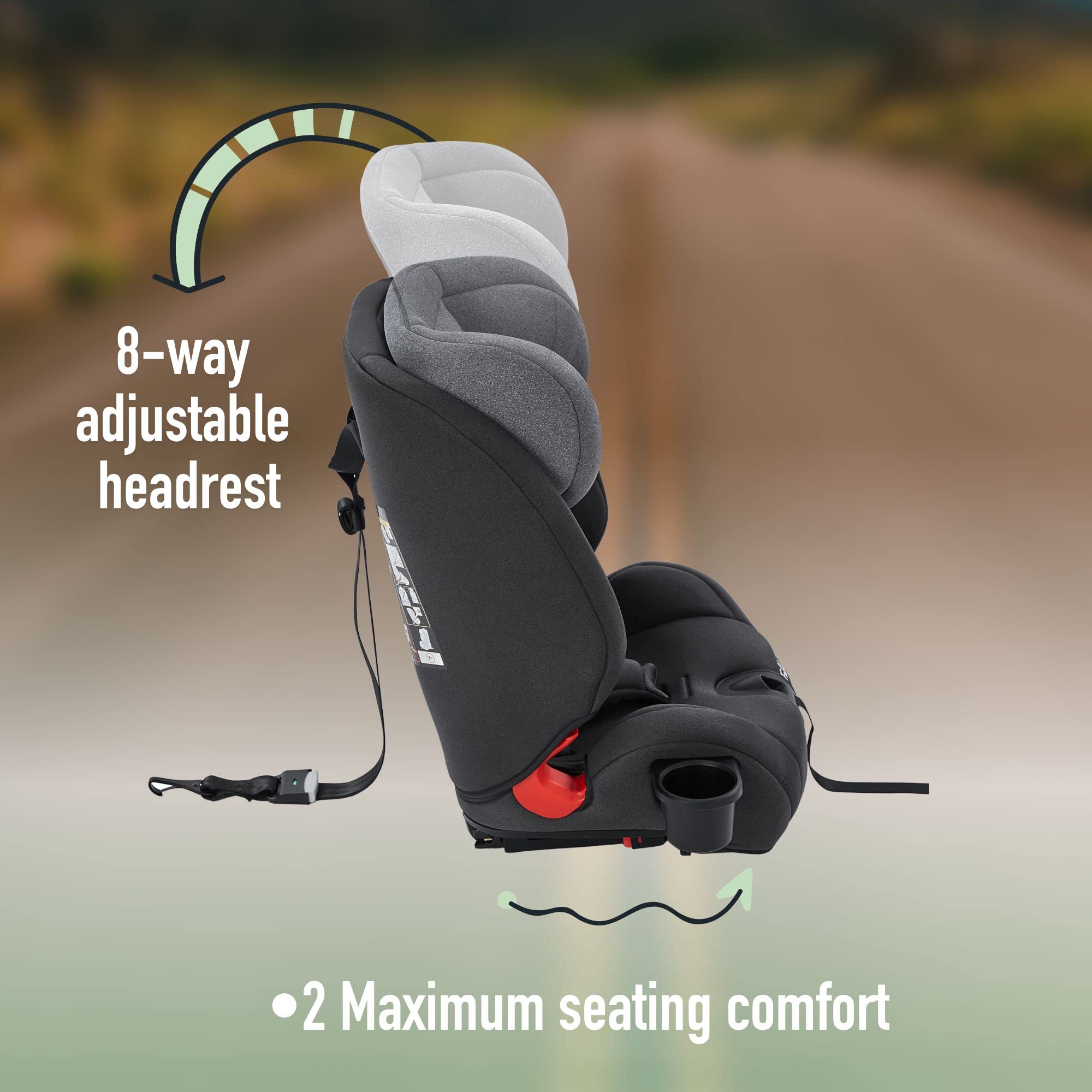 FableKids z Isofix Fotelik samochodowy dla dziecka | Fotelik samochodowy | Fotelik dziecięcy | Grupa 1/2/3 9-36 kg | Zagłówek regulowany w 8 pozycjach i uchwyt na kubek |Szary Czarny