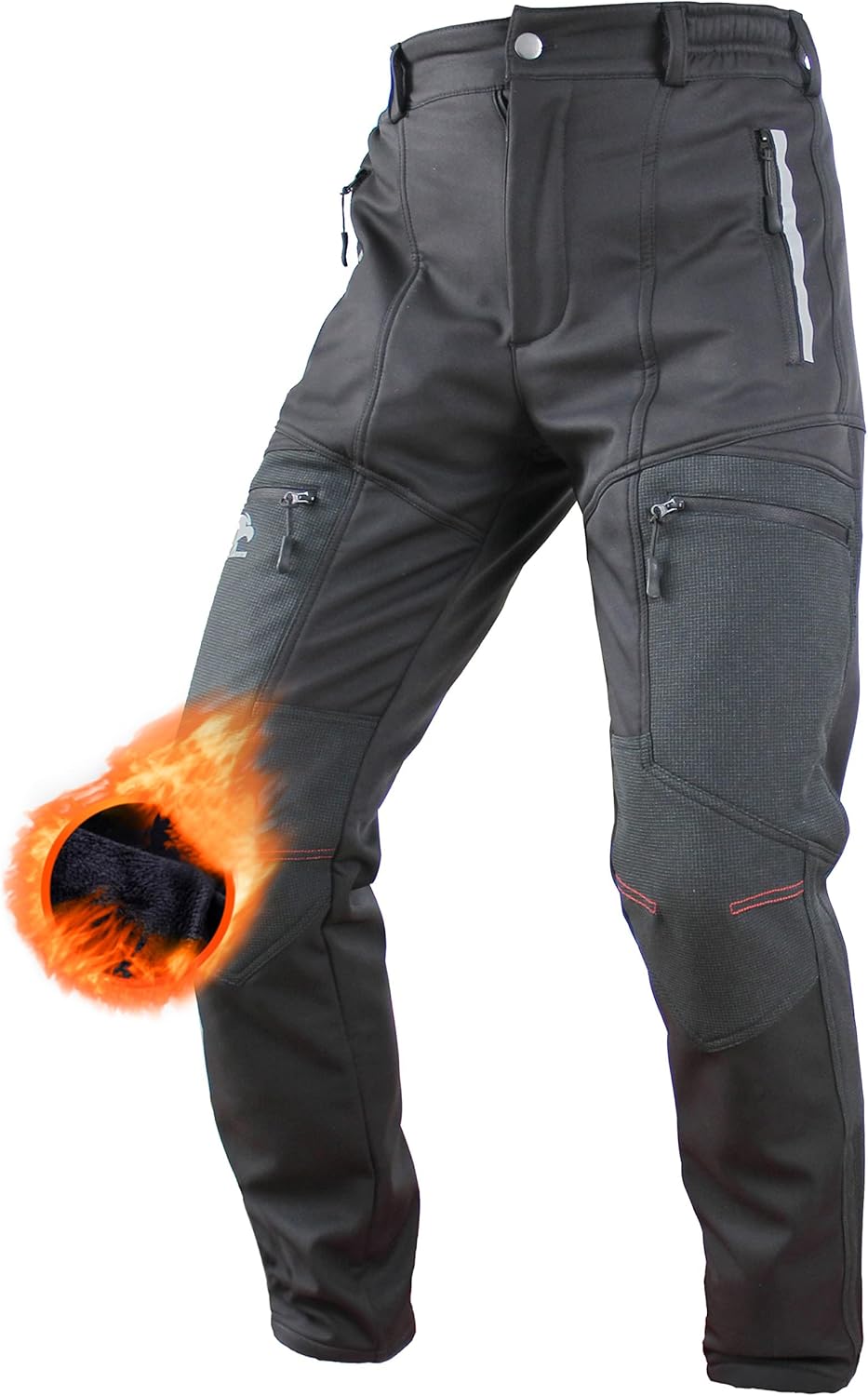 Men's Thermal Fleece Cycling Pants, Reflective Waterproof Softshell Bicycle Riding Outdoor Pants